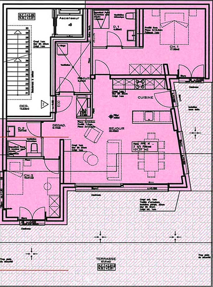 Plan appartement 2B – Niveau 2 bâtiment B