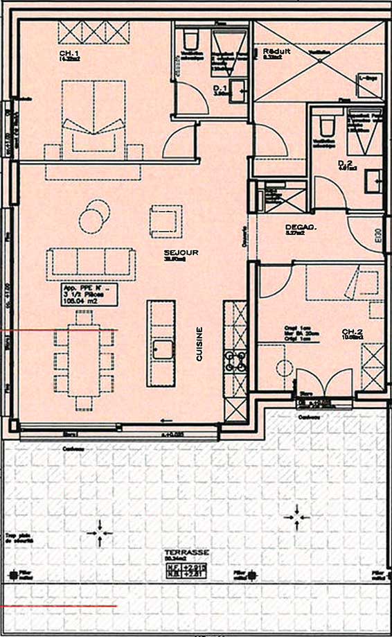 Plan appartement 3A – Niveau 2 bâtiment A