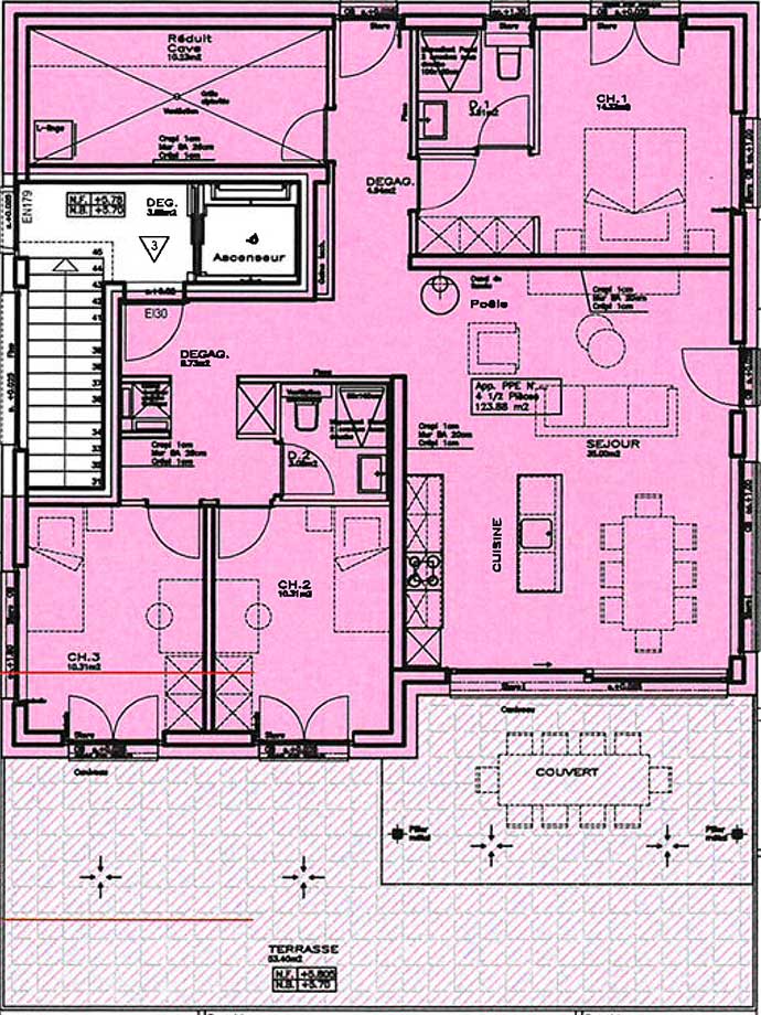 Plan appartement 3B – Niveau 3 bâtiment B