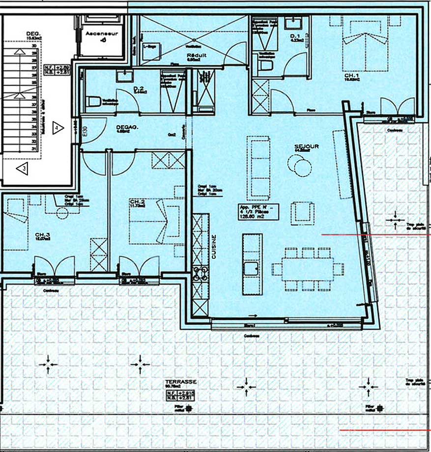 Plan appartement 4A – Niveau 2 bâtiment A