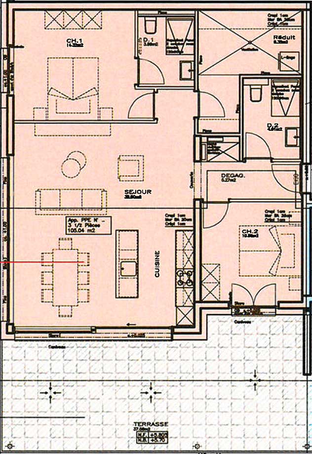 Plan appartement 5A – Niveau 3 bâtiment A