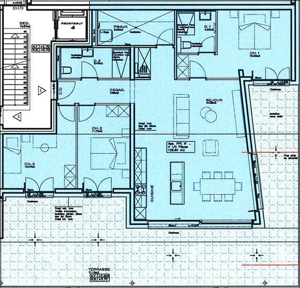 Plan appartement 6A – Niveau 3 bâtiment A